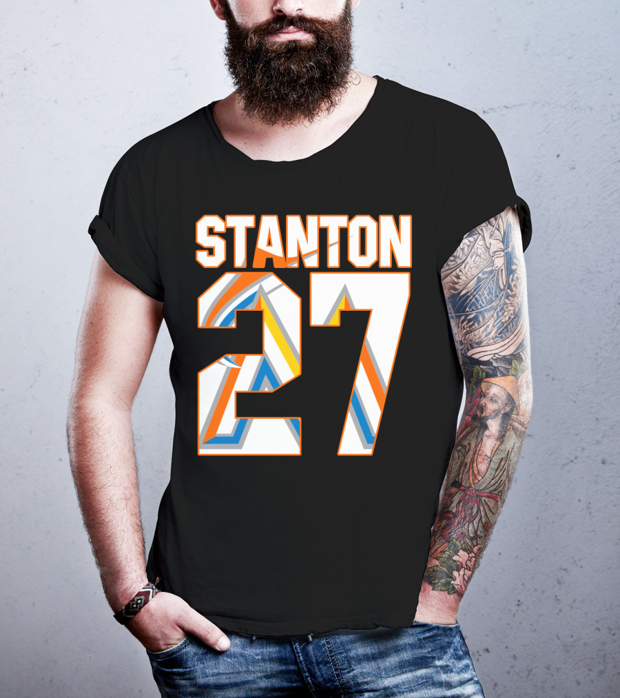 Stanton 27 Miami Marlins Geometric Pattern Jersey T-Shirt