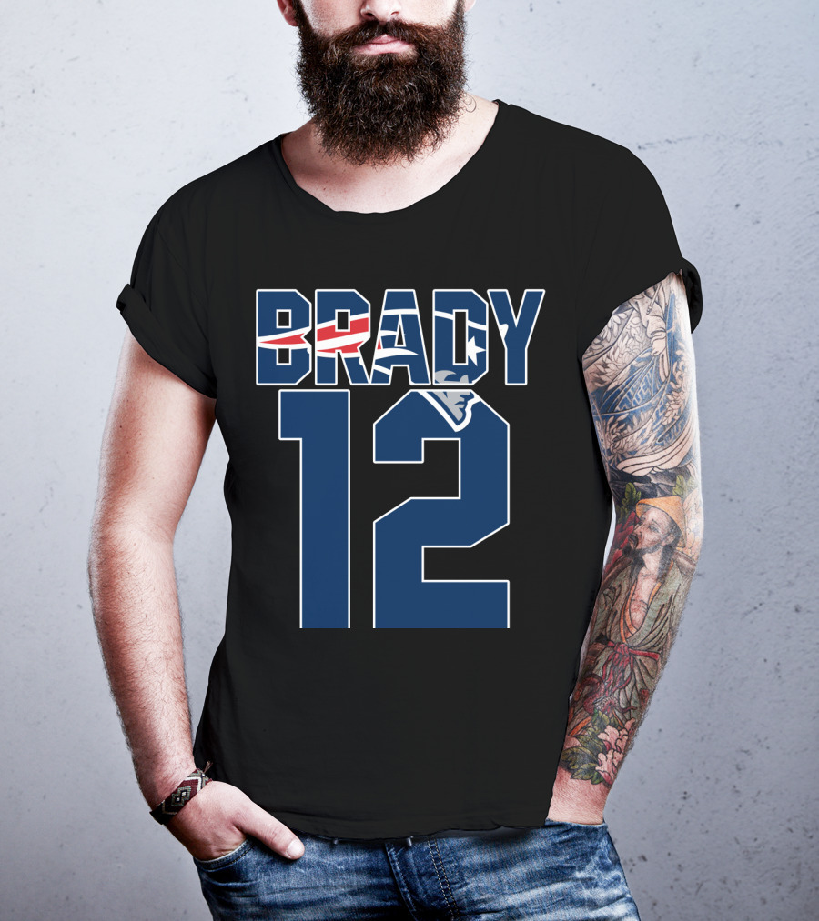 Brady 12 New England Patriots Logo Tom Brady T-Shirt