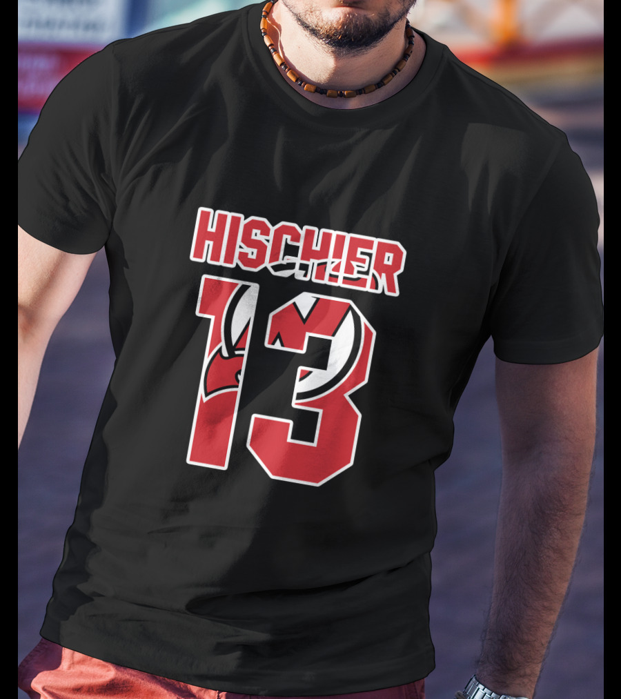 Hischier 13 New Jersey Devils NHL Logo Analysis T-Shirt