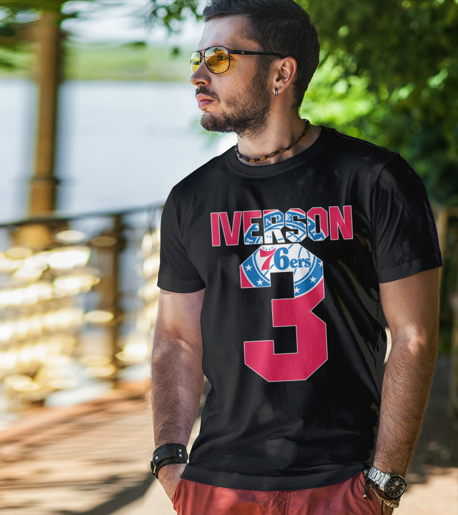 Philadelphia 76ers Allen Iverson 3 Logo Nba T-Shirt