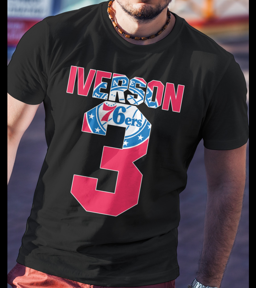 Philadelphia 76ers Allen Iverson 3 Logo Nba T-Shirt