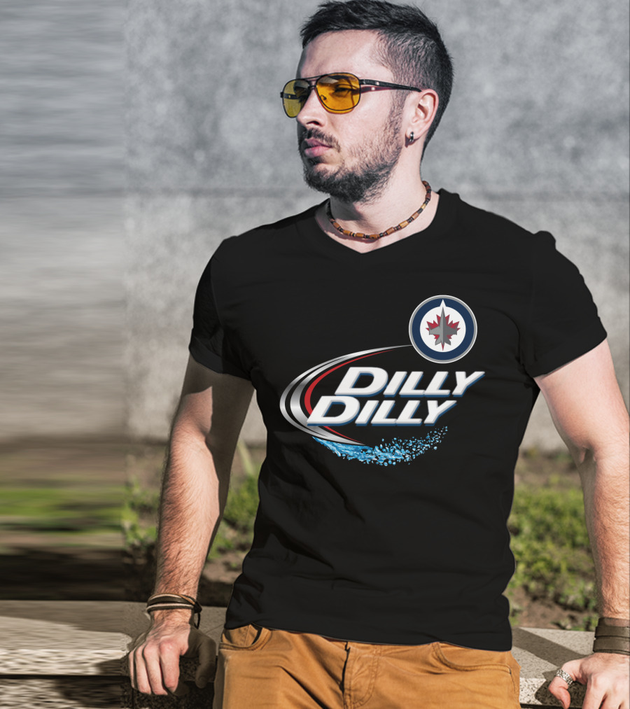 Winnipeg Jets Dilly Dilly Hockey Fan Slogan With Team Logo And Ice Splash T-Shirt
