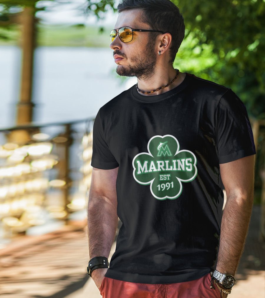 Miami Marlins Est 1991 Shamrock Graphic St Patrick's Day T-Shirt