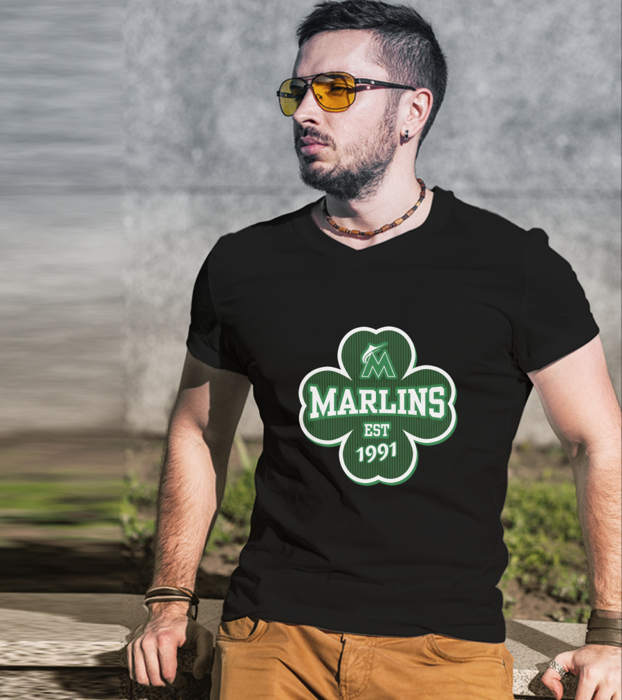 Miami Marlins Est 1991 Shamrock Graphic St Patrick's Day T-Shirt