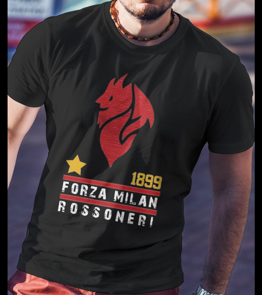 1899 Forza Milan Rossoner Symbol With Star And Red Lion Head Emblem T-Shirt
