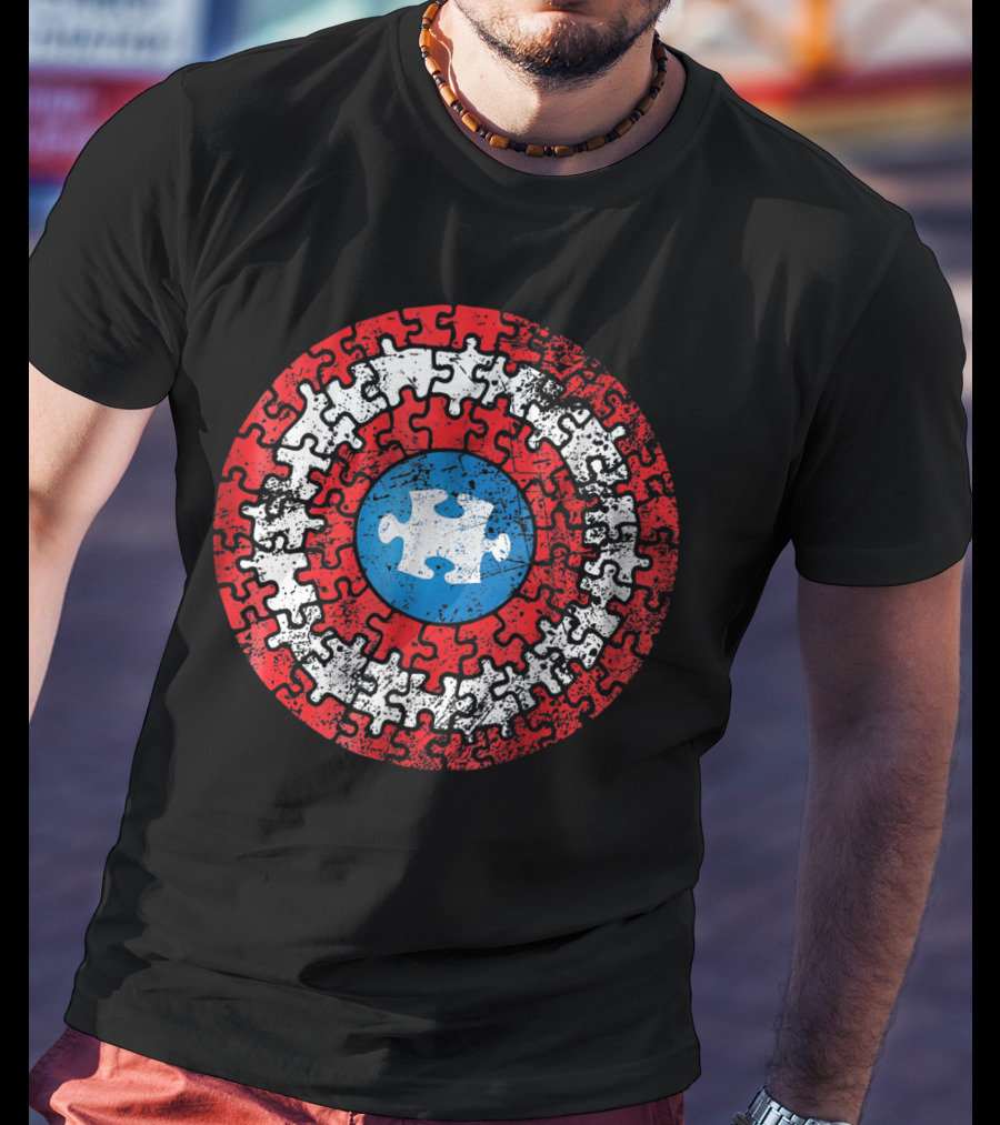 Captain America Shield Autism Awareness Puzzle T-Shirt