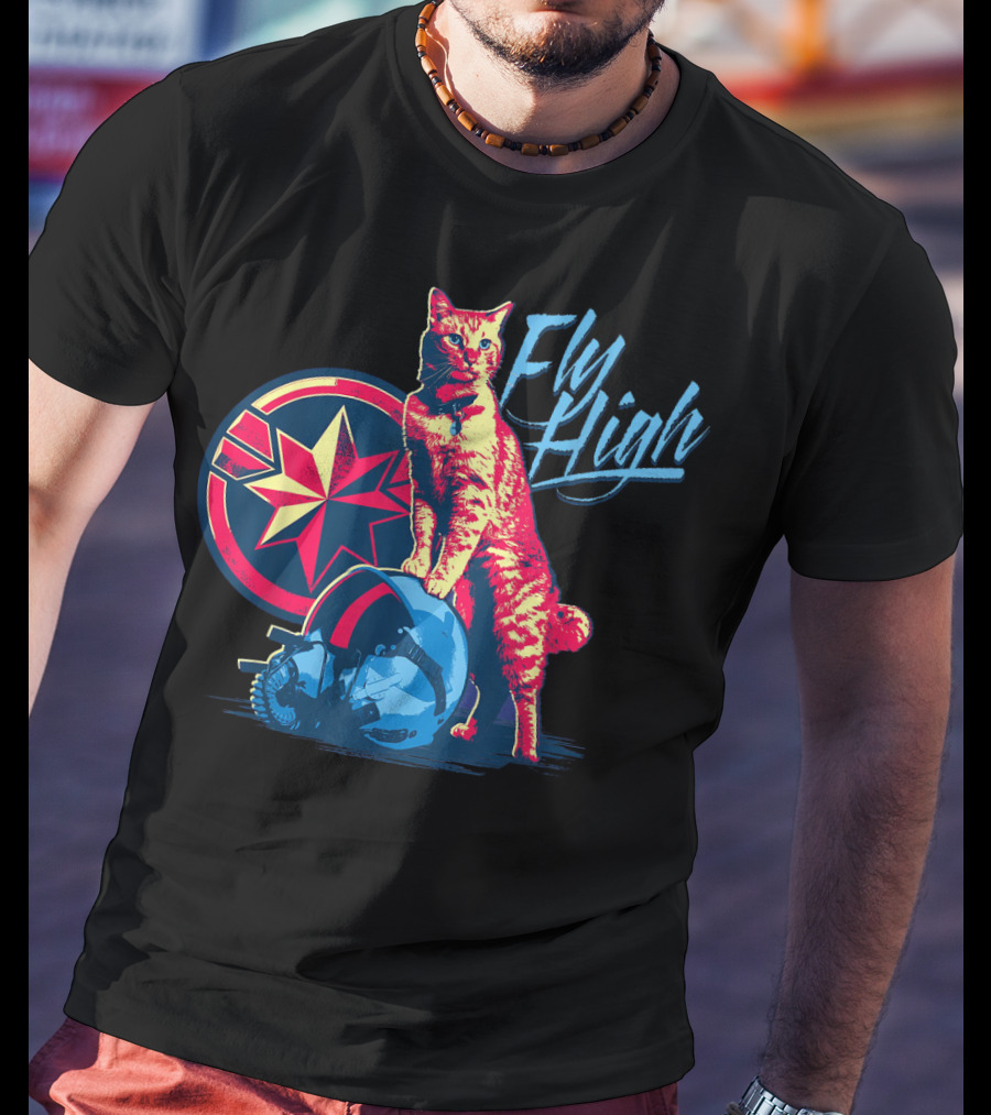 Captain Marvel Goose Fly High Star Emblem Pilot Helmet T-Shirt