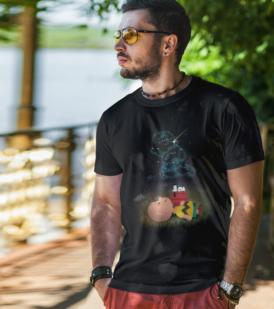 Charlie Brown And Snoopy Celestial Stargazing Night Constellation Scene T-Shirt