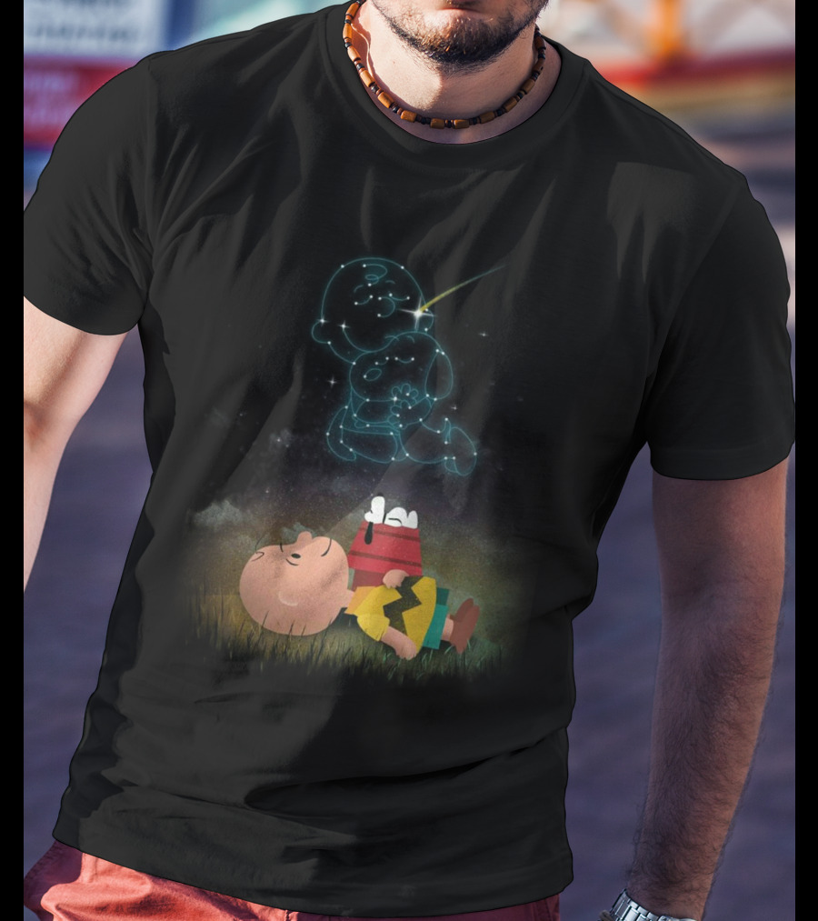 Charlie Brown And Snoopy Celestial Stargazing Night Constellation Scene T-Shirt