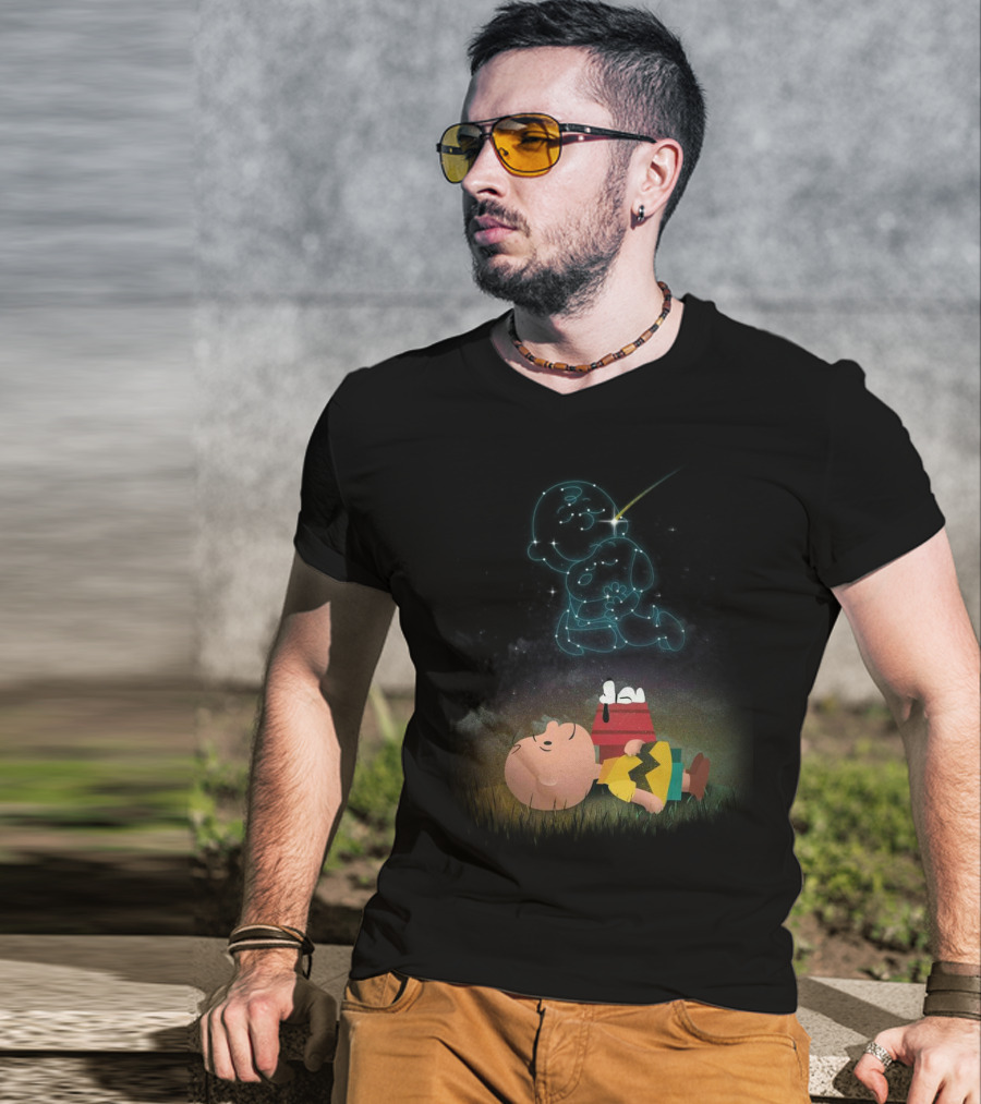 Charlie Brown And Snoopy Celestial Stargazing Night Constellation Scene T-Shirt