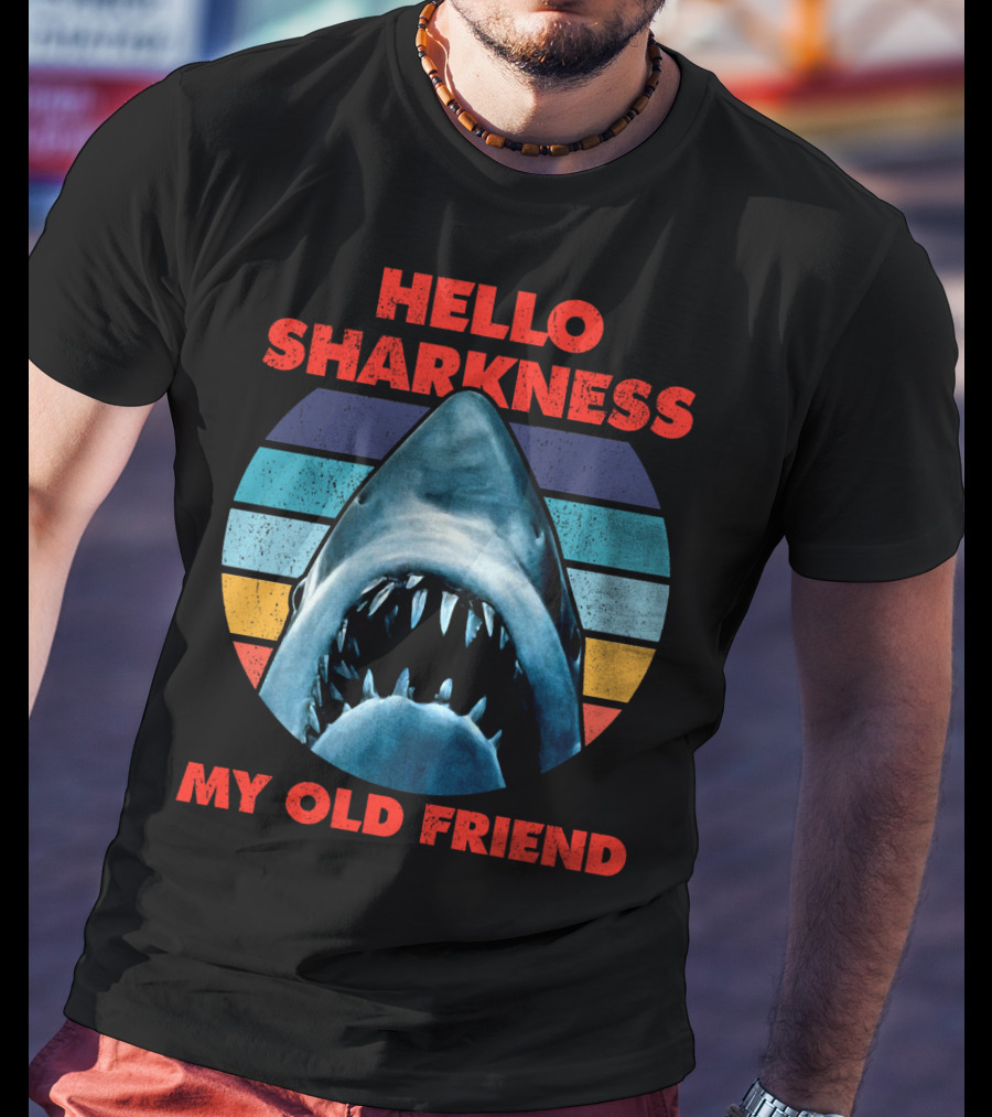 Hello Sharkness My Old Friend Retro Shark With Stripes T-Shirt