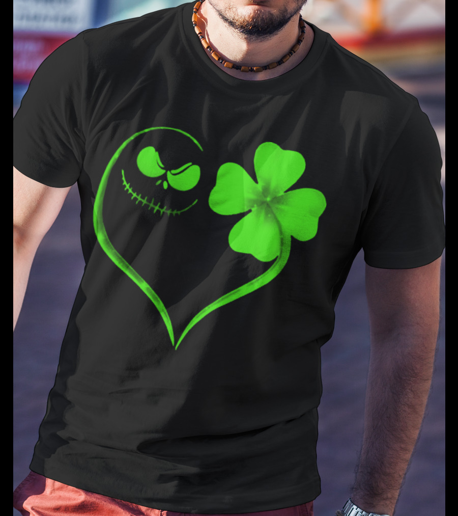 Jack Skellington Heart With Shamrock For St. Patrick's Day T-Shirt