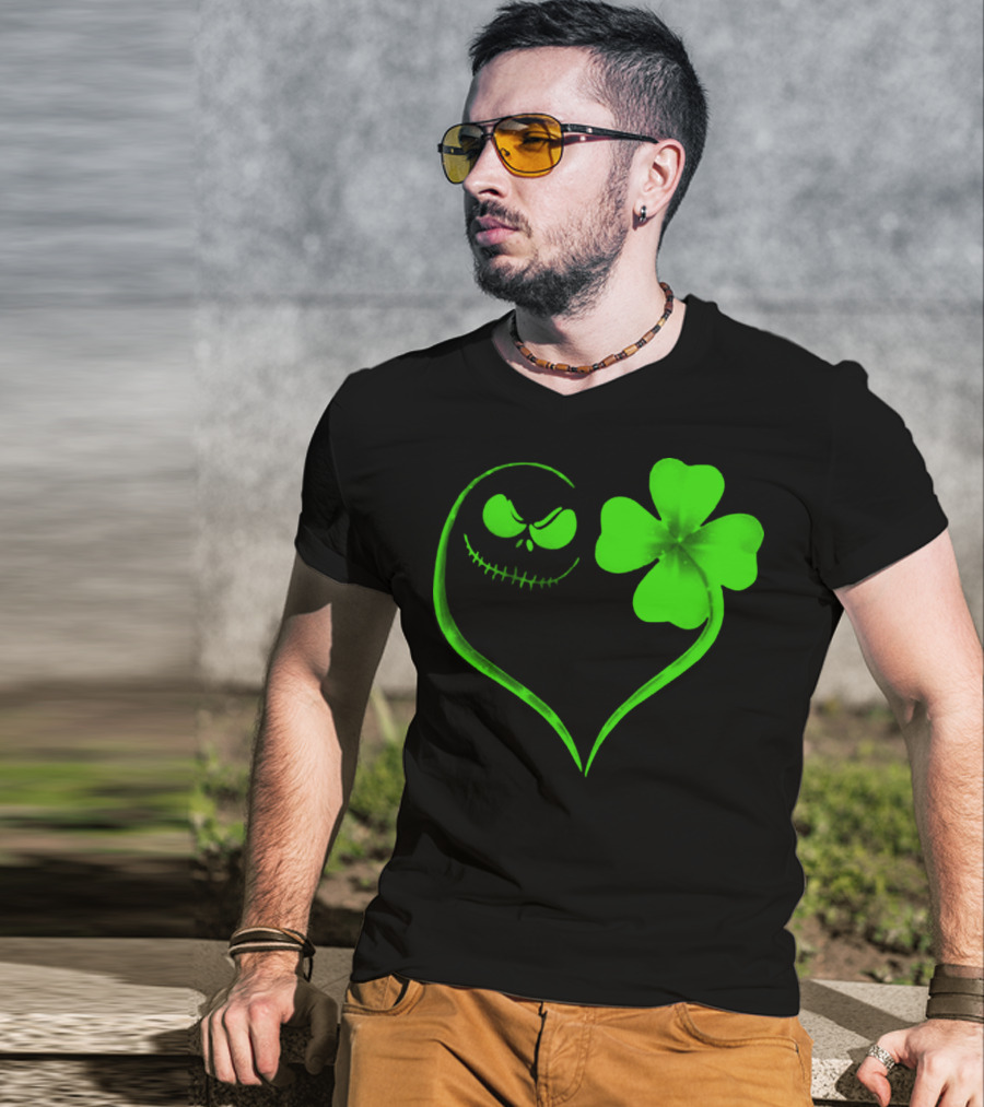 Jack Skellington Heart With Shamrock For St. Patrick's Day T-Shirt