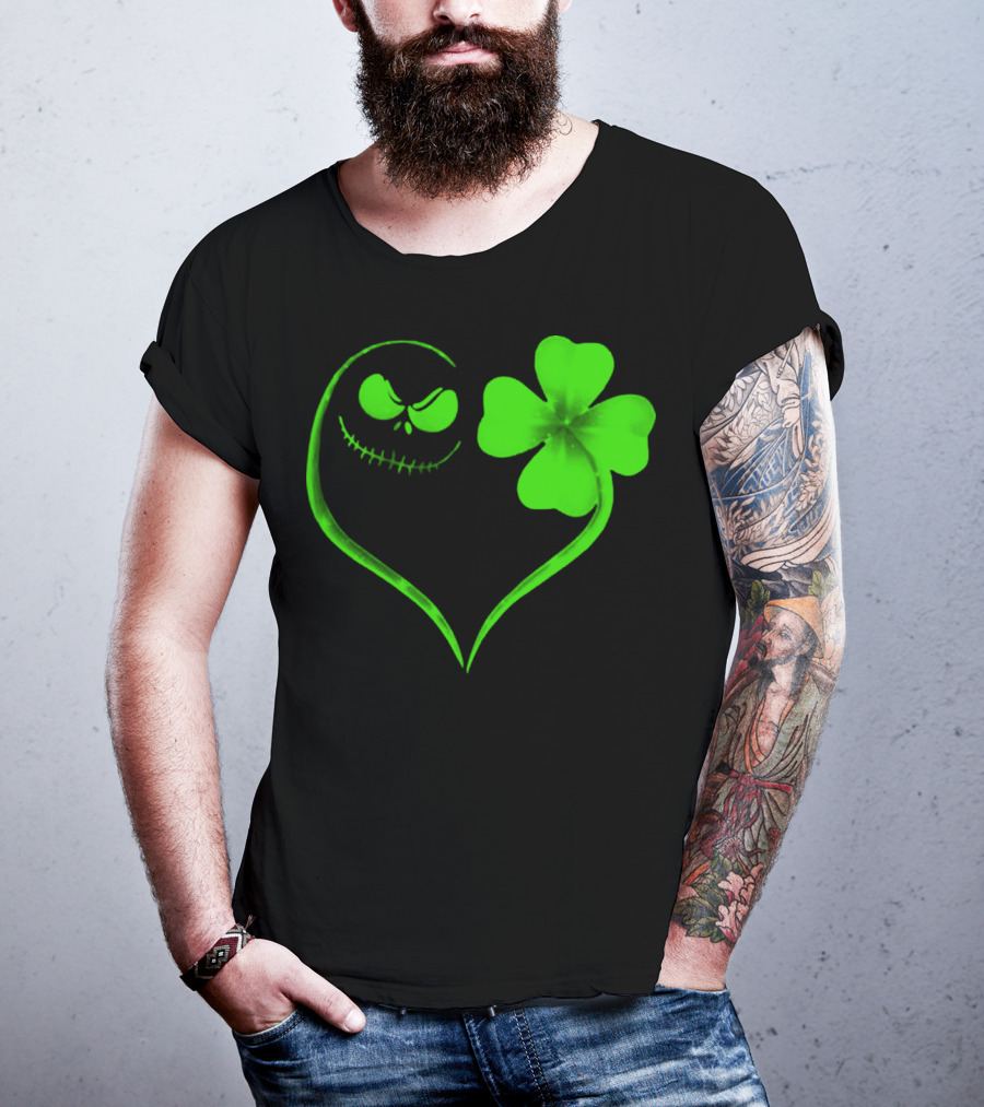 Jack Skellington Heart With Shamrock For St. Patrick's Day T-Shirt