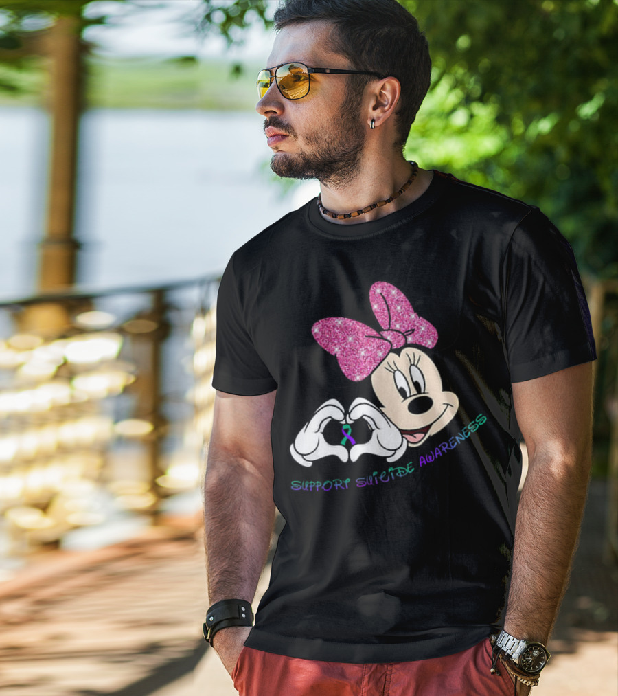 Minnie Mouse Support Suicide Awareness Pink Bow Heart Hands T-Shirt