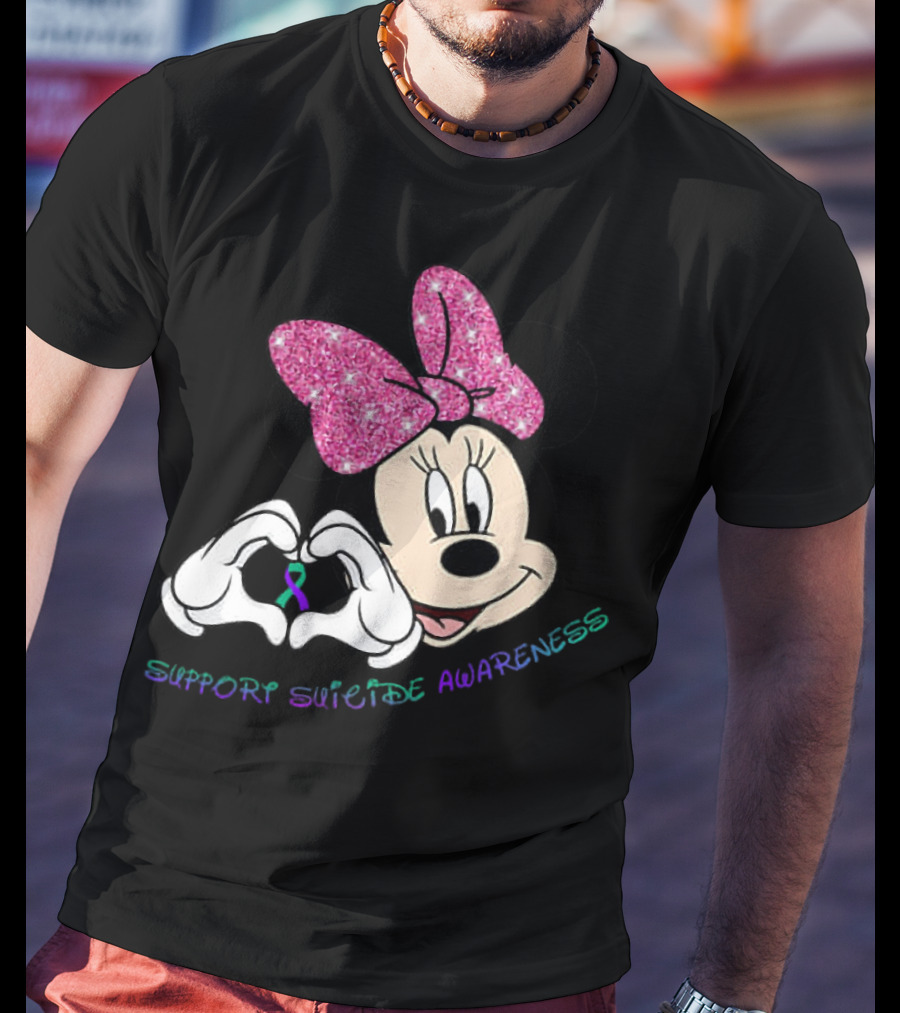 Minnie Mouse Support Suicide Awareness Pink Bow Heart Hands T-Shirt