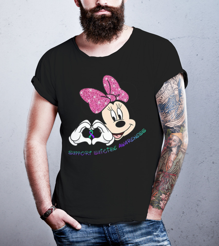 Minnie Mouse Support Suicide Awareness Pink Bow Heart Hands T-Shirt