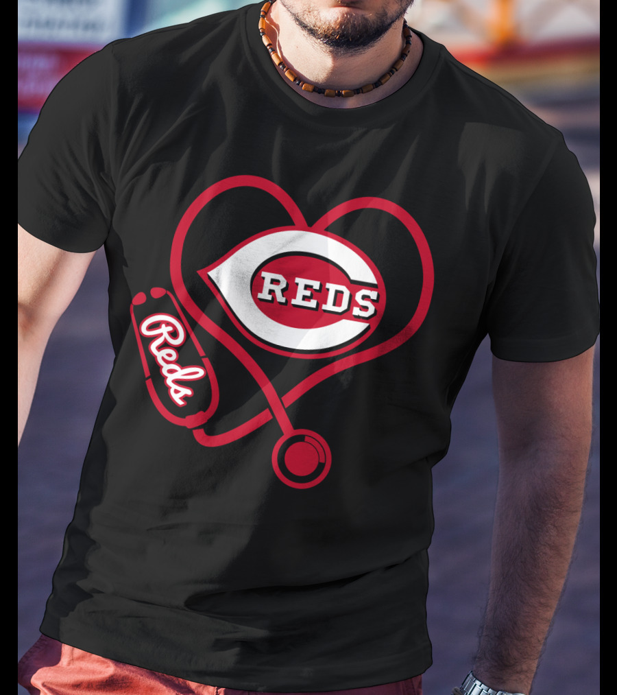 Cincinnati Reds Heart Stethoscope Nurse Fan Gear T-Shirt