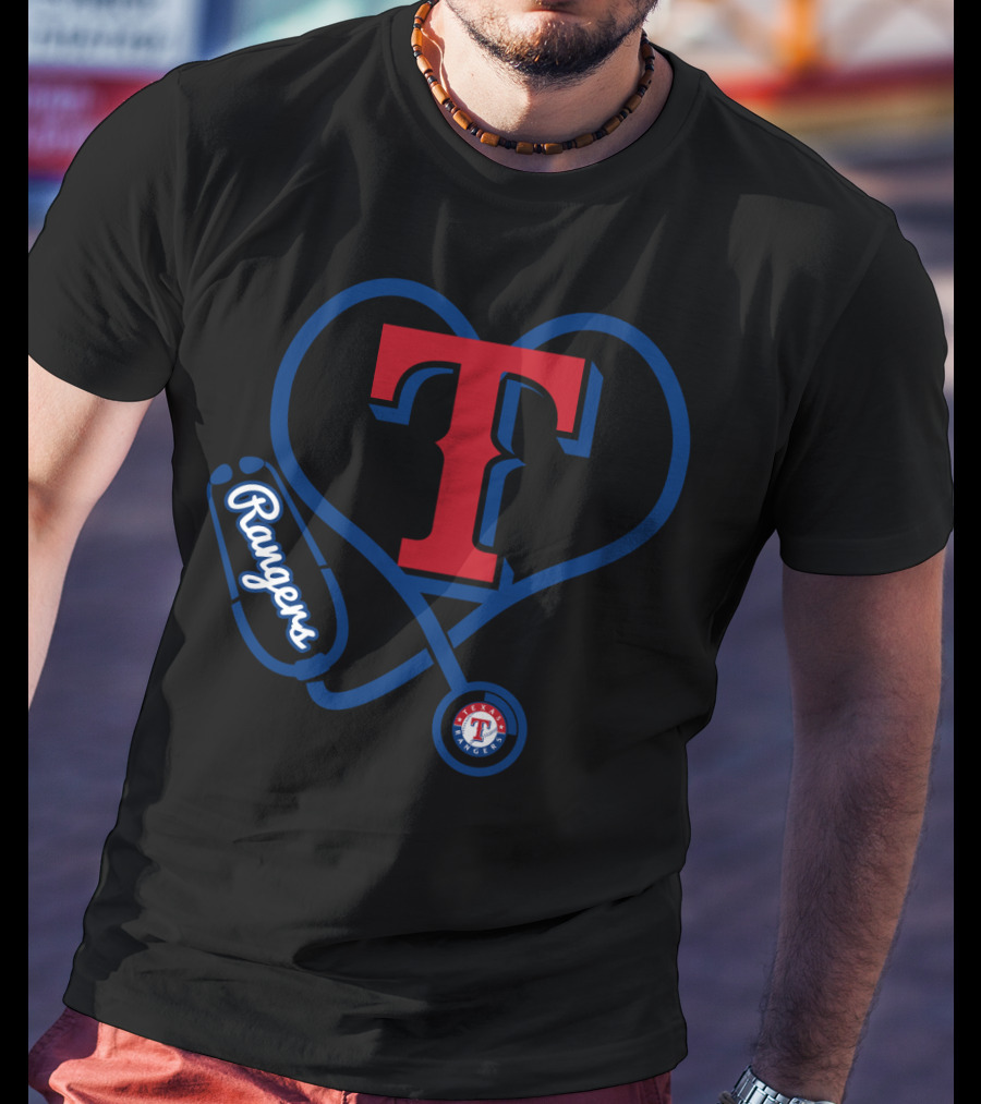 Nurse Heartbeat Texas Rangers Fans T Logo Stethoscope T-Shirt