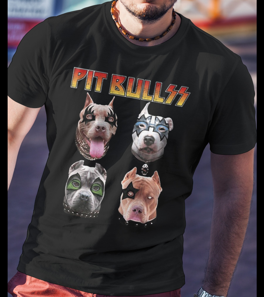 Pit Bullss With Rock Band Makeup T-Shirt