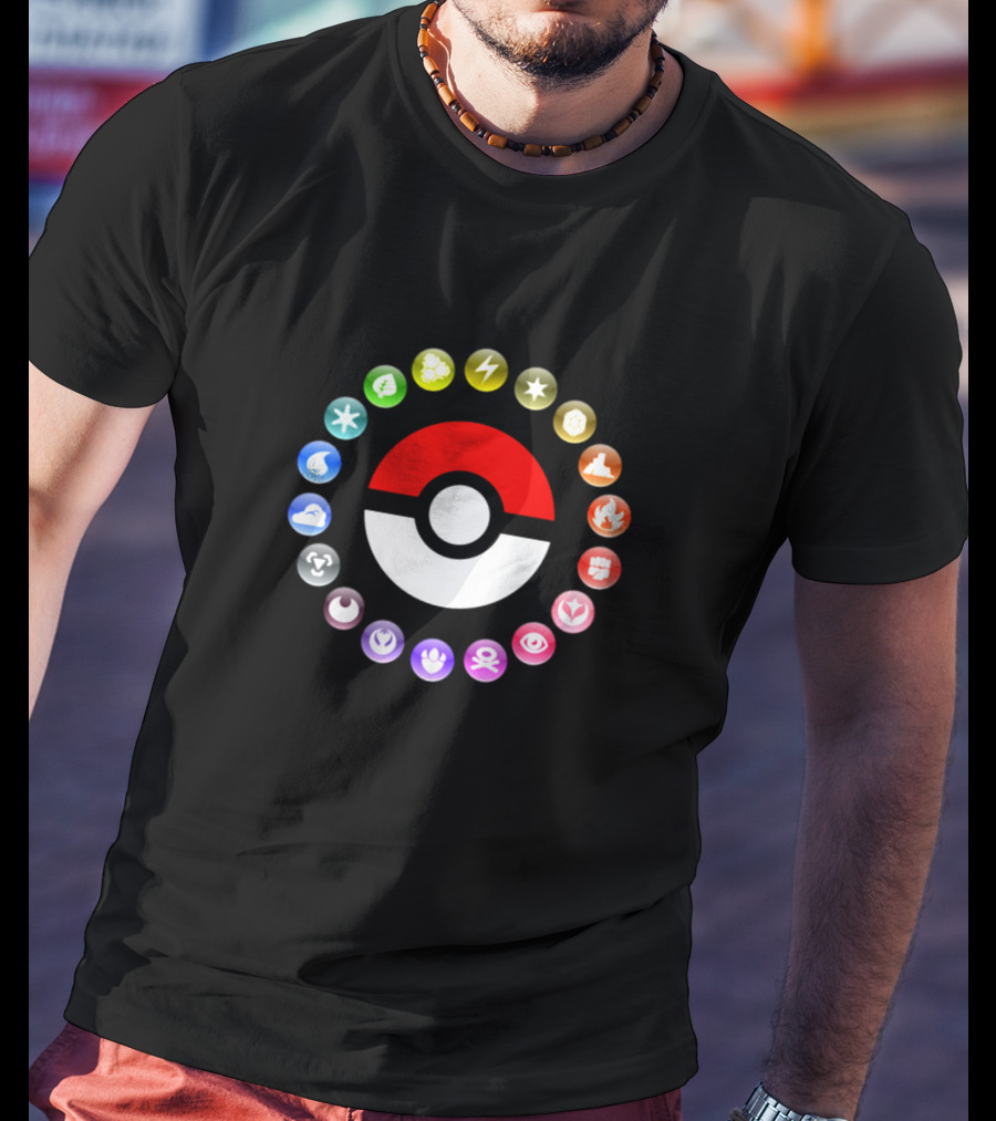 Pokemon Type Symbols Circle With Pokeball Center T-Shirt