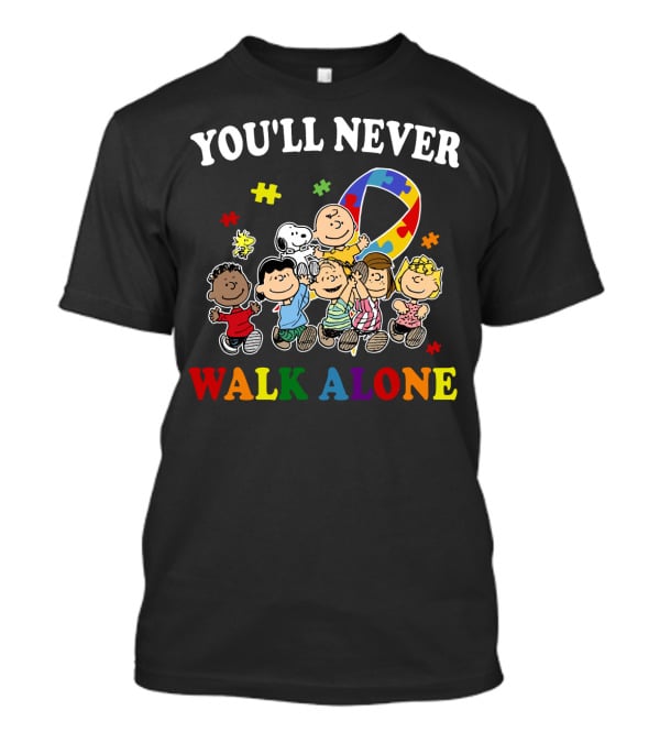 You'll Never Walk Alone Snoopy Autism Awareness Peanuts Puzzle Piece T-Shirt