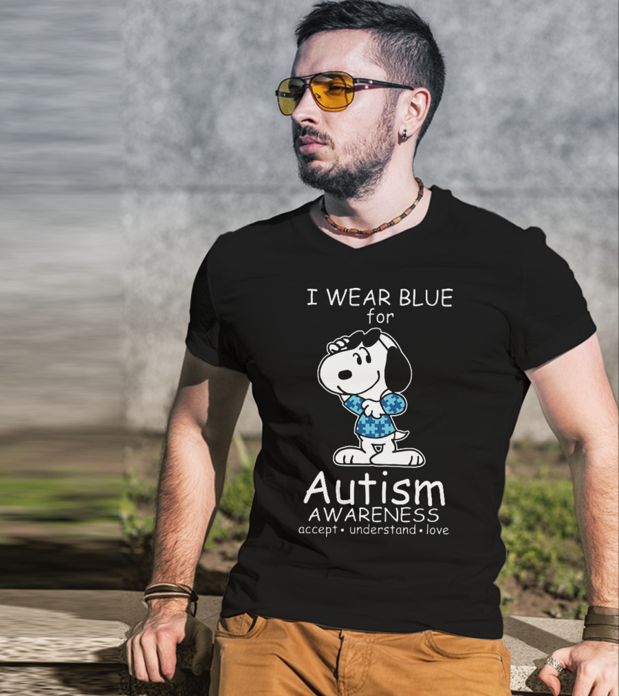 Snoopy I Wear Blue For Autism Awareness Accept Understand Love Peanuts T-Shirt