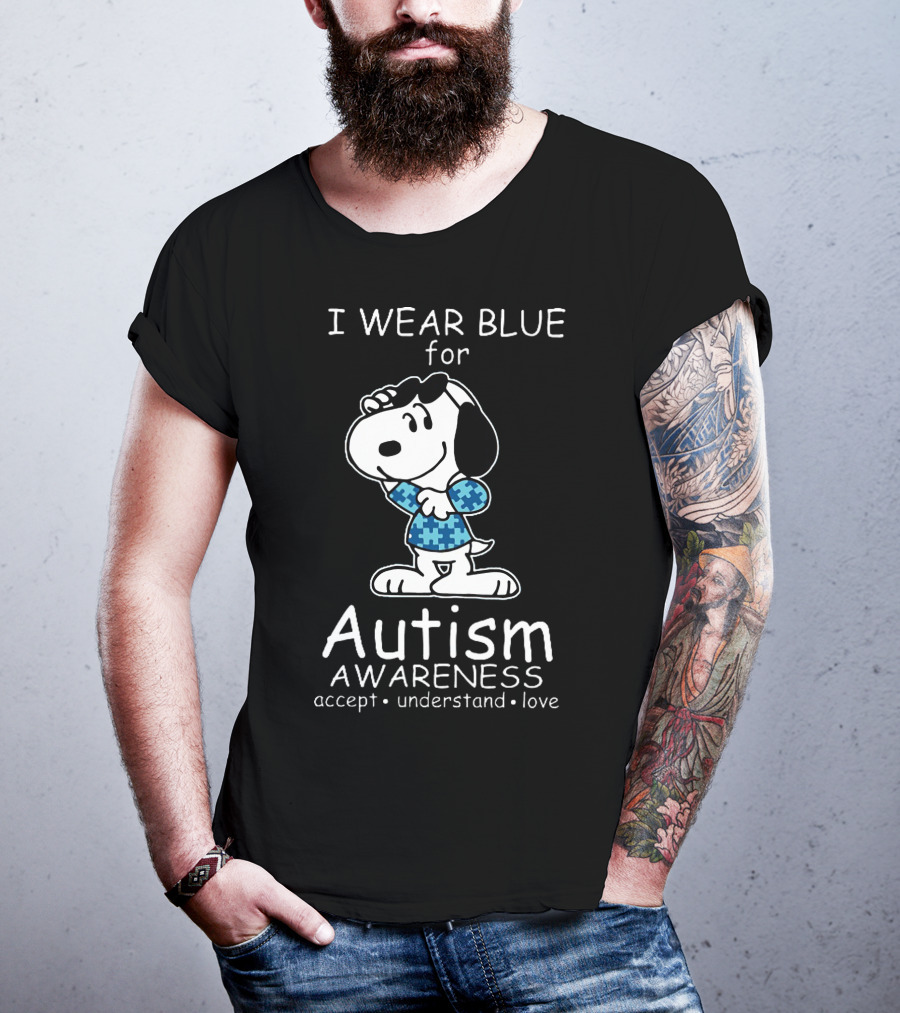Snoopy I Wear Blue For Autism Awareness Accept Understand Love Peanuts T-Shirt