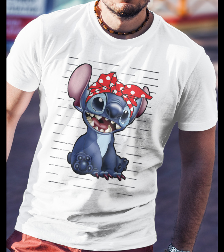 Stitch Disney Character With Red Polka Dot Headband T-Shirt