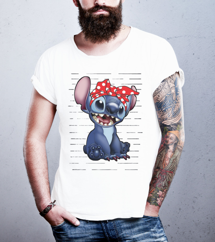 Stitch Disney Character With Red Polka Dot Headband T-Shirt