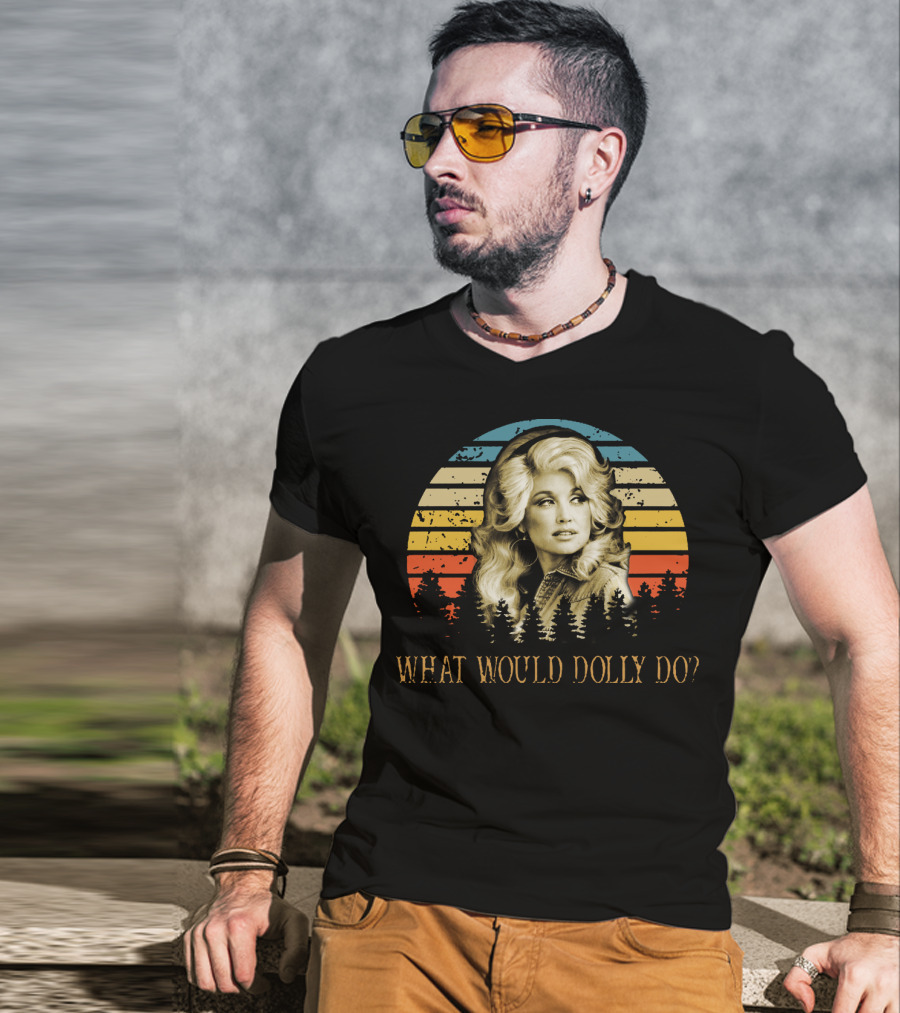 What Would Dolly Do Retro Sunset Style With Forest And Iconic T-Shirt