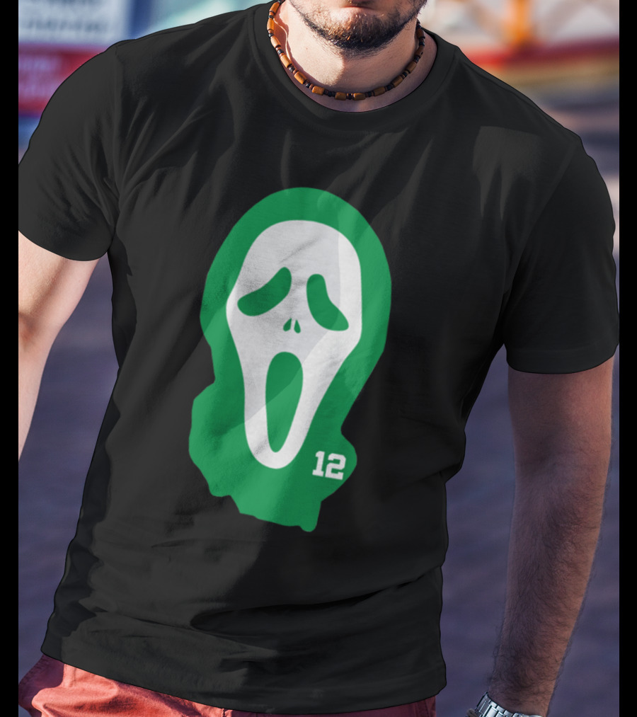 Basketball Team Scary Terry Rozier Scream Mask Number 12 Green T-Shirt
