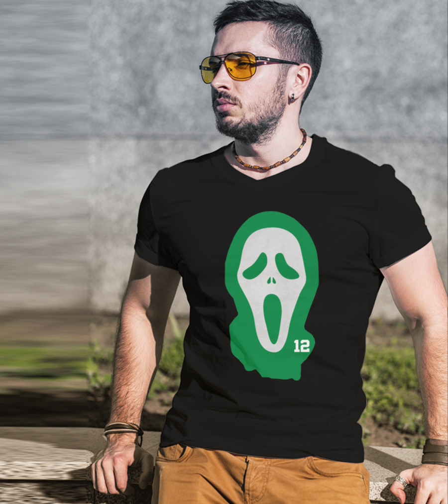 Basketball Team Scary Terry Rozier Scream Mask Number 12 Green T-Shirt