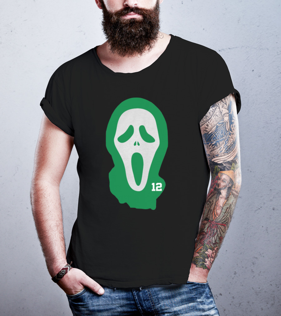 Basketball Team Scary Terry Rozier Scream Mask Number 12 Green T-Shirt