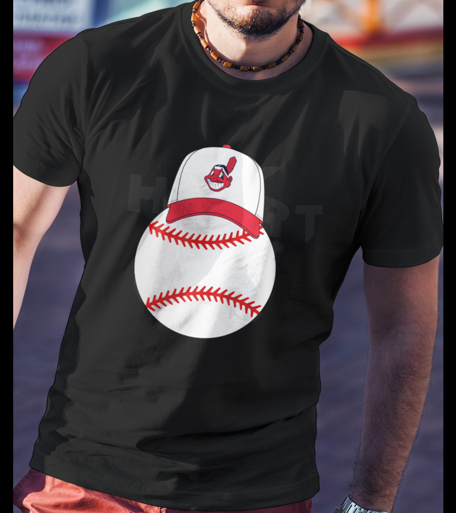 Cleveland Indians Logo On Baseball With Mickey Ears Cap T-Shirt