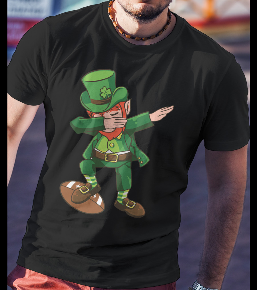 Leprechaun Dabbing On Football With Clover Hat T-Shirt