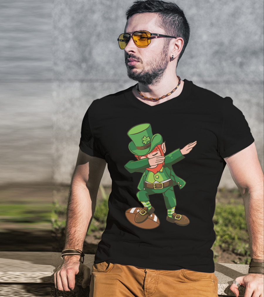 Leprechaun Dabbing On Football With Clover Hat T-Shirt