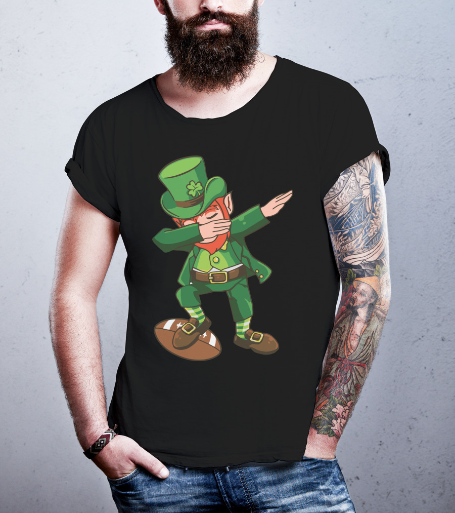 Leprechaun Dabbing On Football With Clover Hat T-Shirt