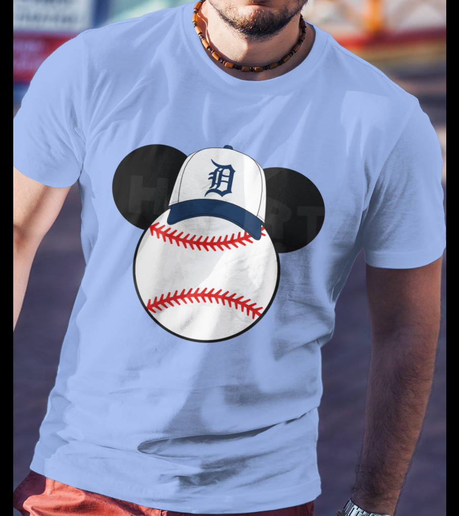 Detroit Tigers Mickey Mouse Ears Baseball Cap Heart Baseballs T-Shirt