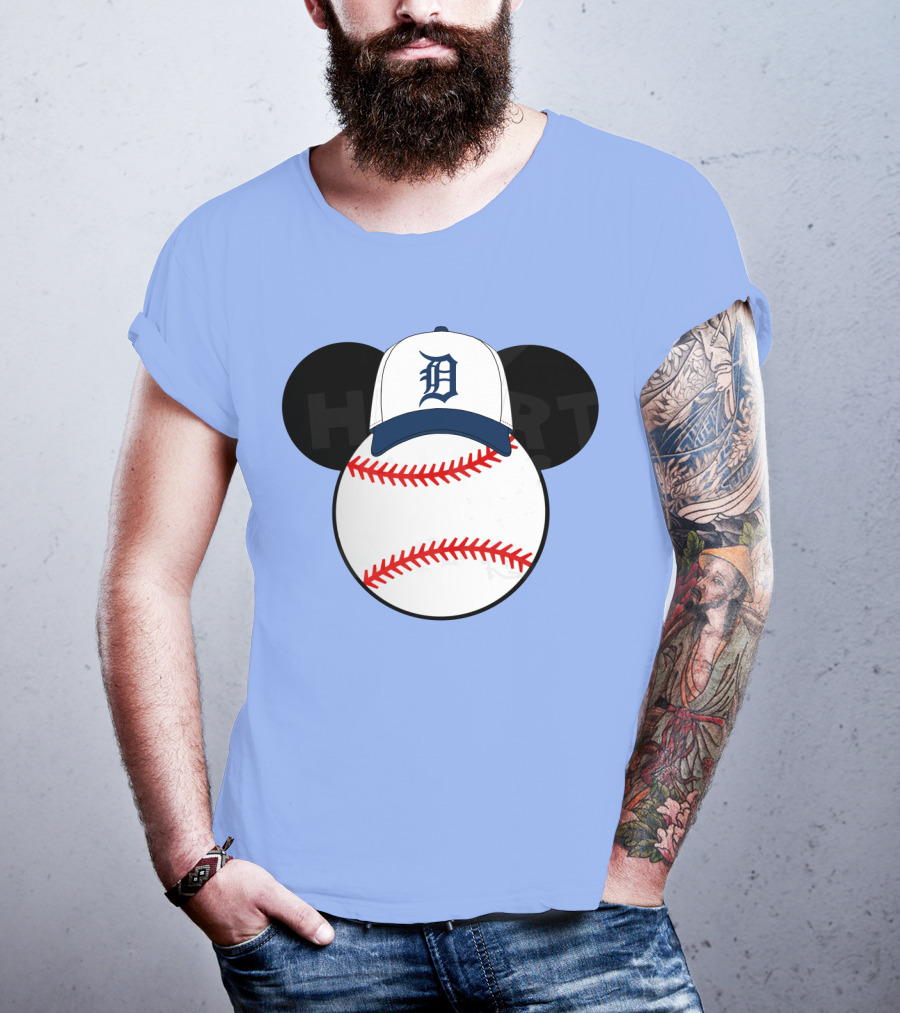 Detroit Tigers Mickey Mouse Ears Baseball Cap Heart Baseballs T-Shirt