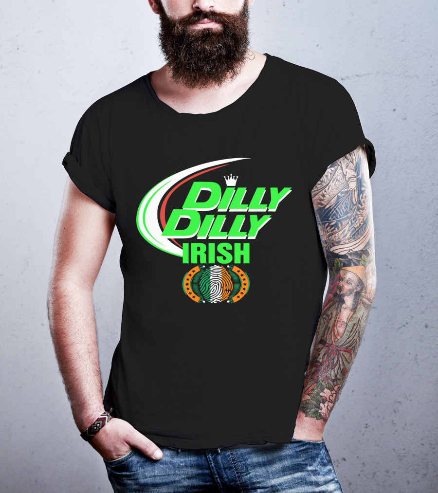 Dilly Dilly Irish St Patrick's Day With Irish Flag And Crown Motif T-Shirt