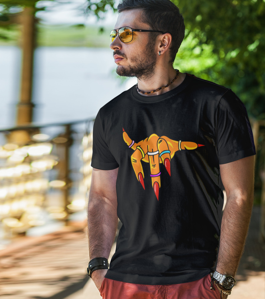 Neon Clawed Hand With Colored Rings Girl Gauntlet T-Shirt
