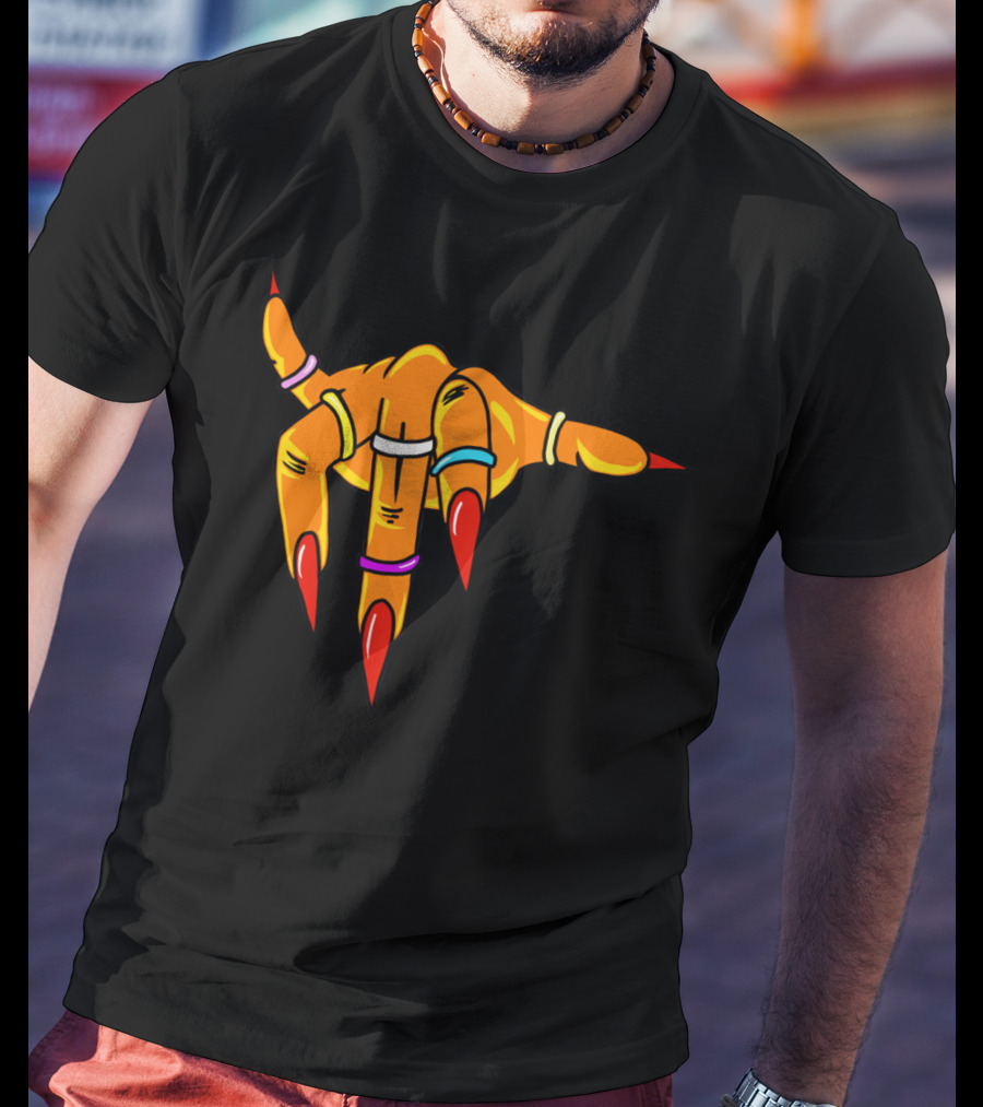 Neon Clawed Hand With Colored Rings Girl Gauntlet T-Shirt