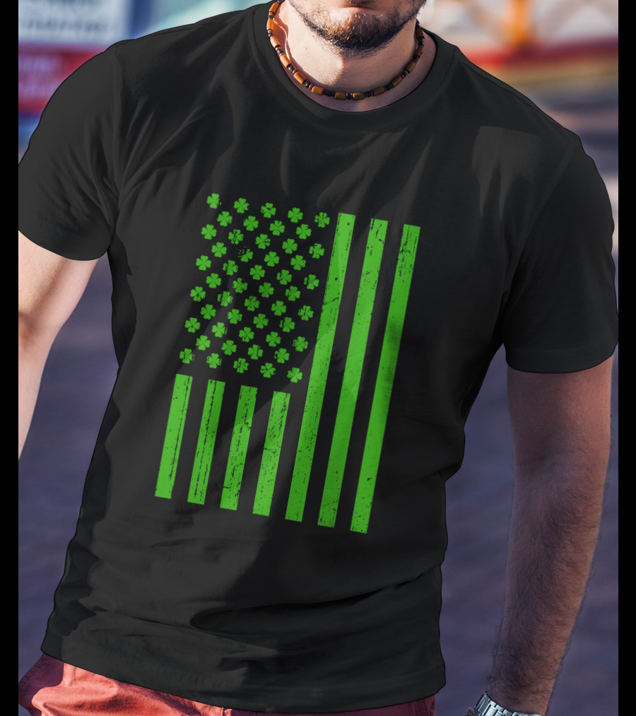 Happy St. Patrick's Day Shamrock American Flag Irish T-Shirt