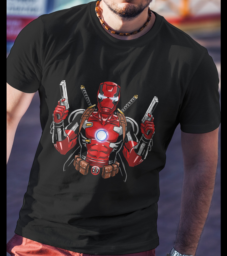 Iron Man Deadpool Fusion With Dual Guns And Katanas T-Shirt