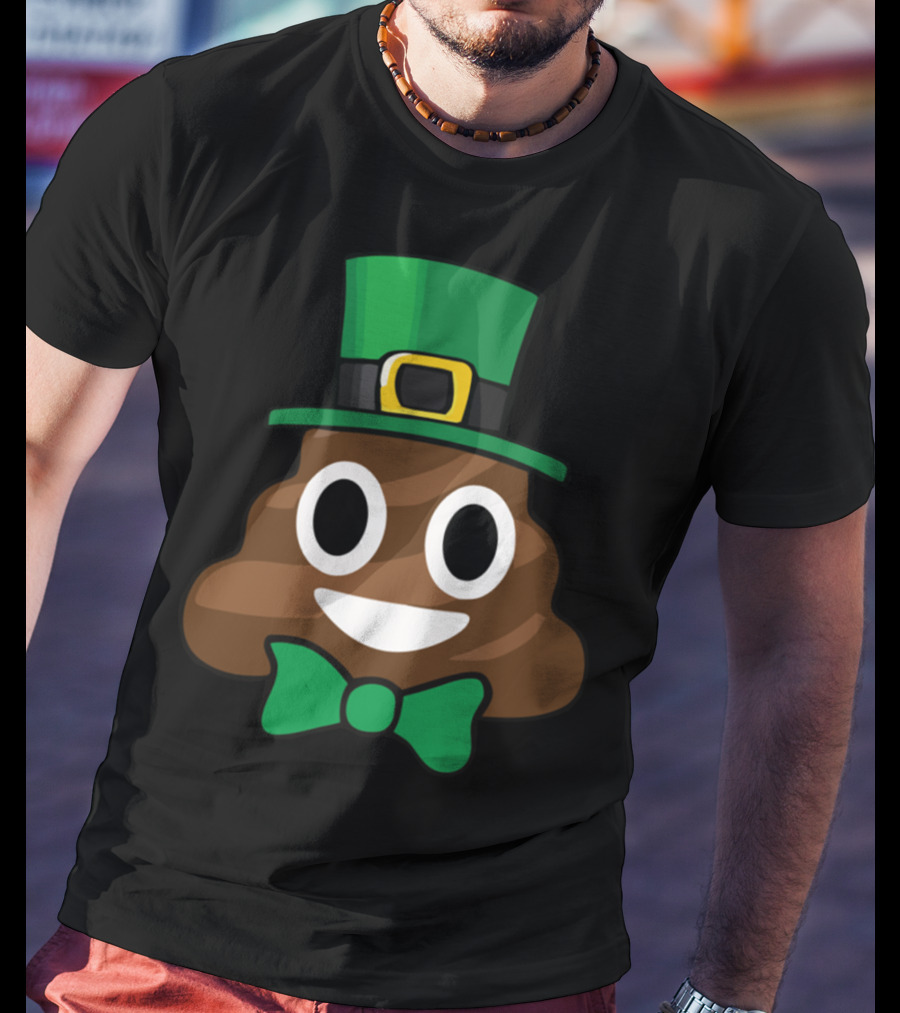 Leprechaun Poop Emoji With Green Bow Tie Funny St Patricks Day T-Shirt