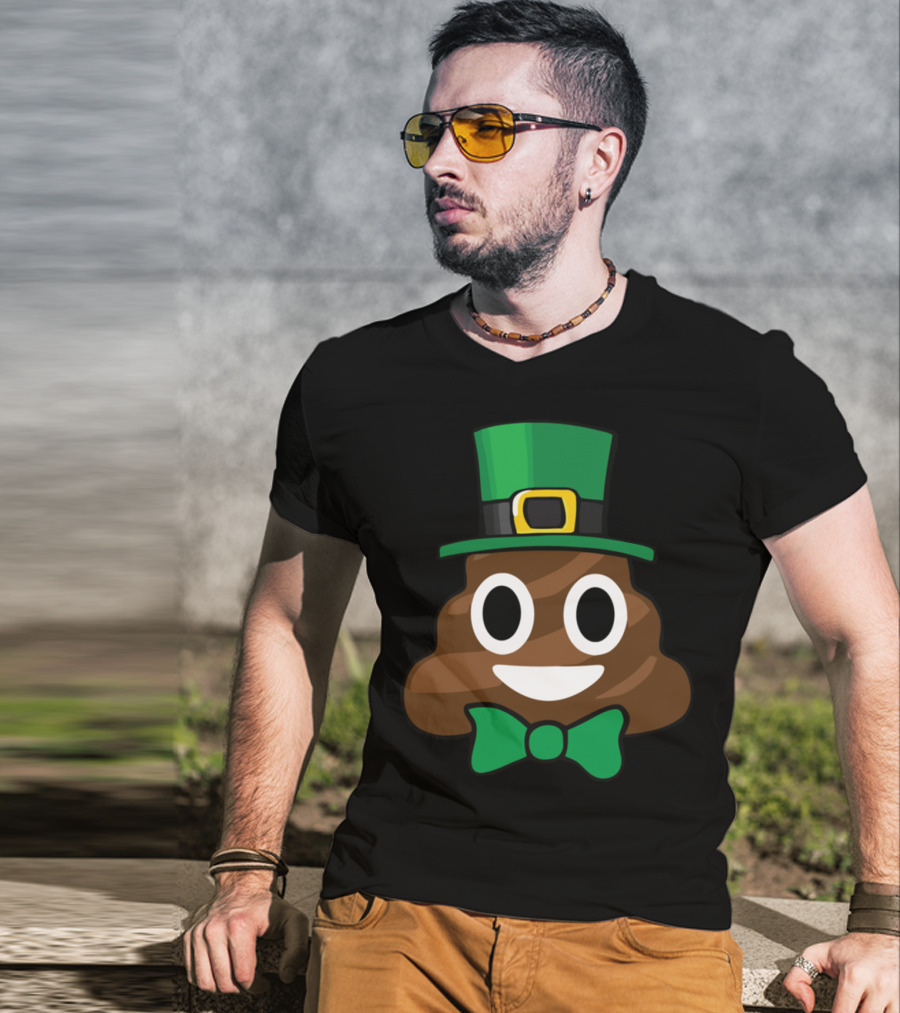 Leprechaun Poop Emoji With Green Bow Tie Funny St Patricks Day T-Shirt