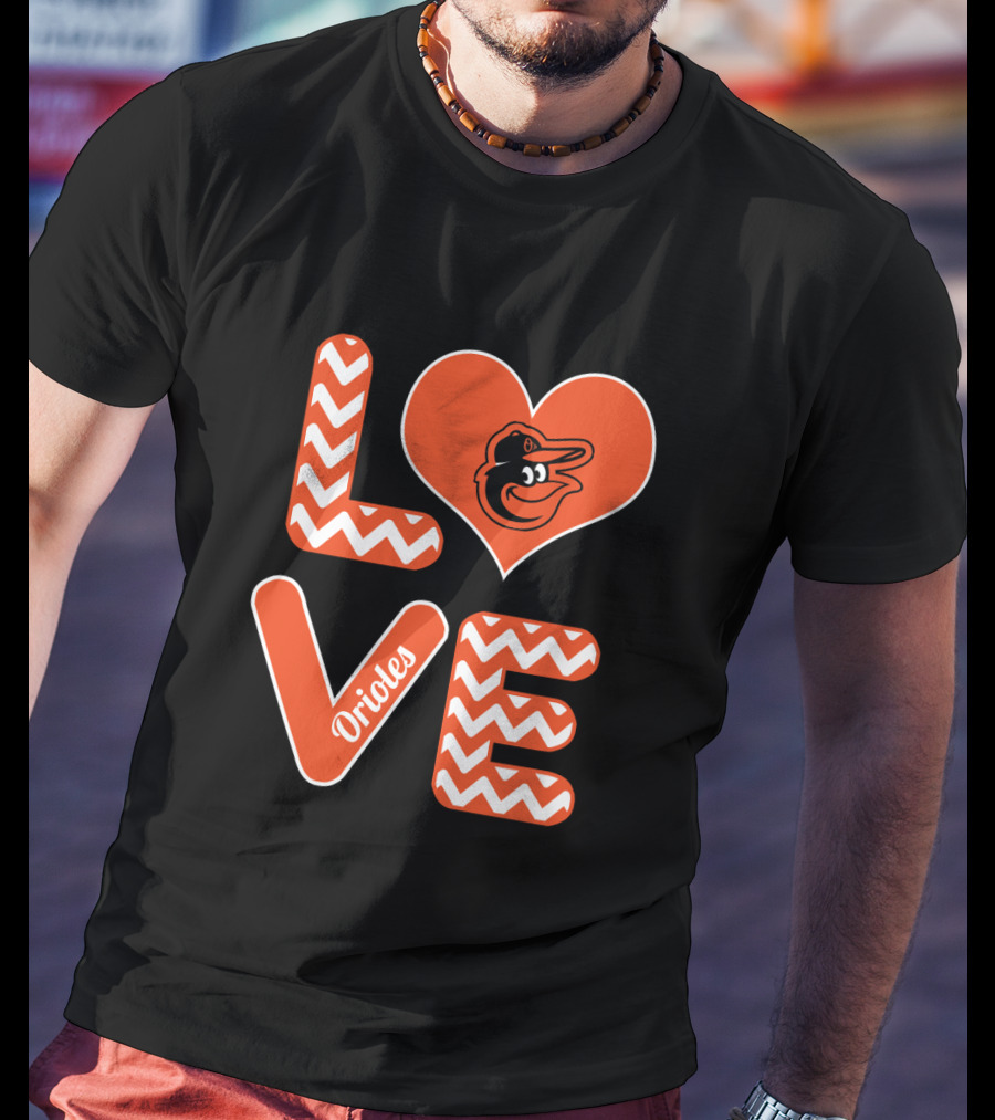 Love Orioles Heart Chevron Pattern Baseball Fans Baltimore T-Shirt