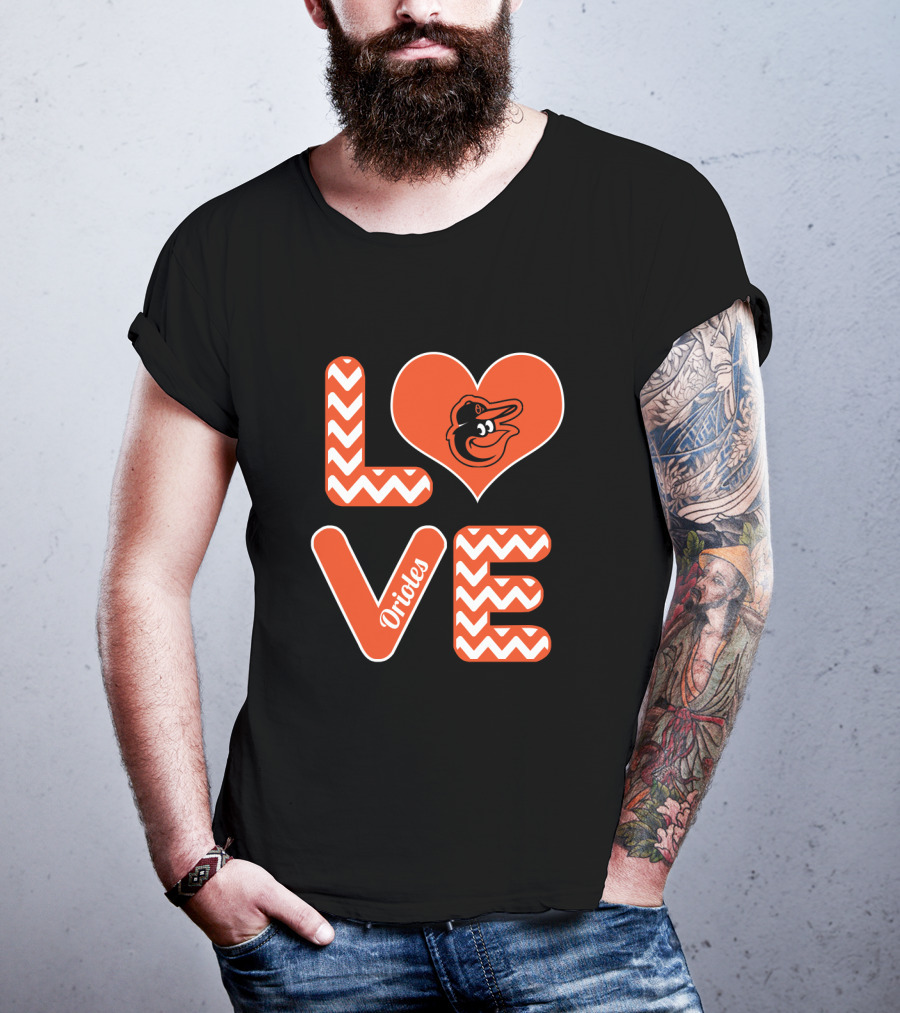 Love Orioles Heart Chevron Pattern Baseball Fans Baltimore T-Shirt