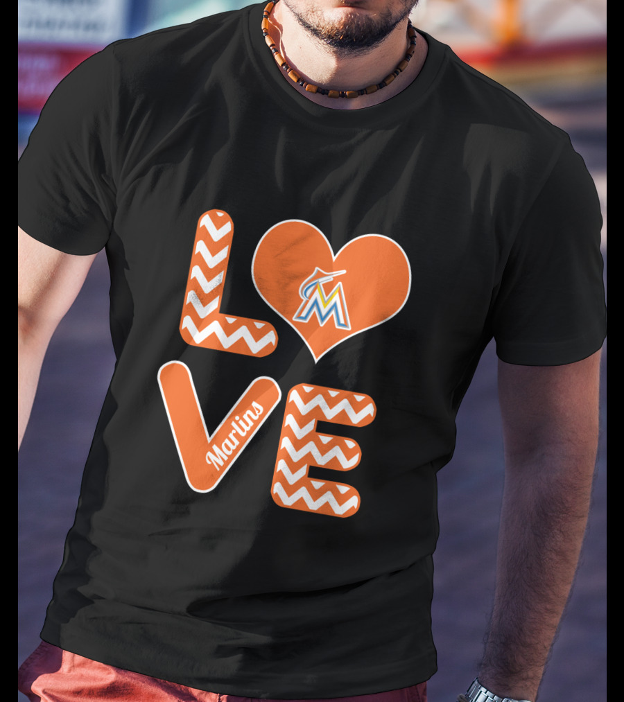 Love Marlins Heart Pattern Miami Baseball Fans T-Shirt